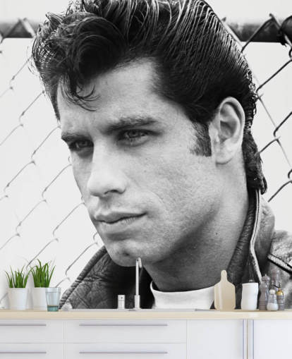 black and white grease wall mural called John Travolta (Grease) for bedrooms and living rooms