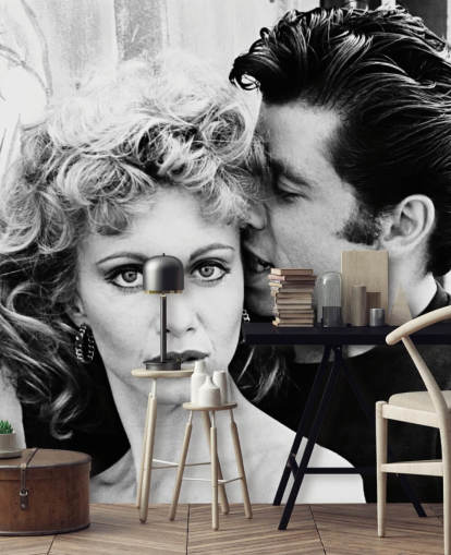 black and white grease wallpaper mural called Olivia Newton-John & John Travolta (Grease) II
