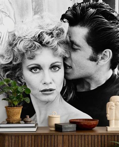 schwarz-weißes Fetttapeten-Wandbild namens Olivia Newton-John & John Travolta (Grease) II