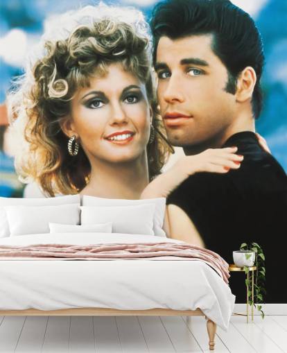 värillinen rasvatapetti seinämaalaus nimeltä Olivia Newton-John & John Travolta (Grease) makuuhuoneisiin, toimistoihin ja elokuvateattereihin