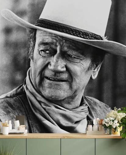 black and white western movie wallpaper mural called John Wayne (Chisum) for bedrooms, living rooms and home offices