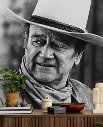 svartvit västerländsk film tapetväggmålning som heter John Wayne (Chisum) för sovrum, vardagsrum och hemmakontor
