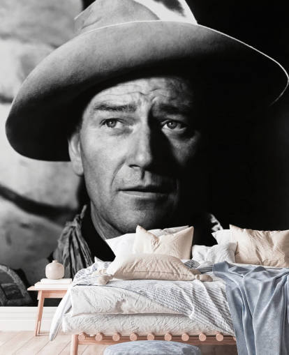 black and white john wayne wall mural called John Wayne (Fort Apache)