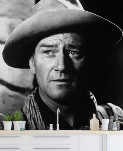 fresque murale en noir et blanc de John Wayne appelée John Wayne (Fort Apache)