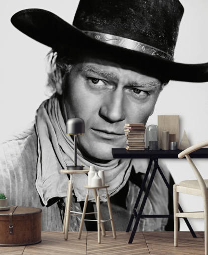 carta da parati murale in bianco e nero con fiume rosso chiamato John Wayne (Red River) per case e uffici