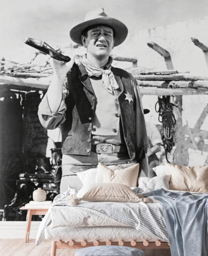 mural de pared blanco y negro de john wayne llamado John Wayne (Río Bravo) 