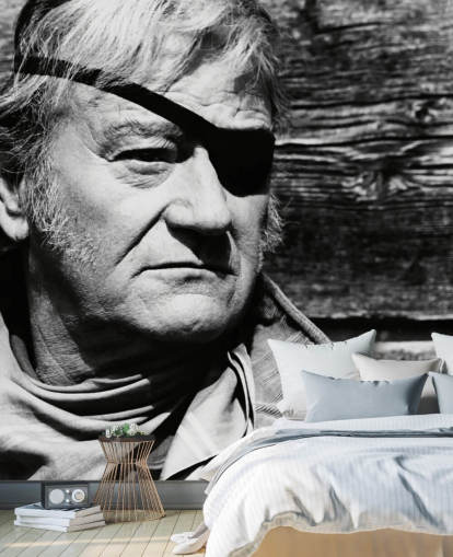zwart-wit john wayne muurschildering genaamd John Wayne (True Grit)