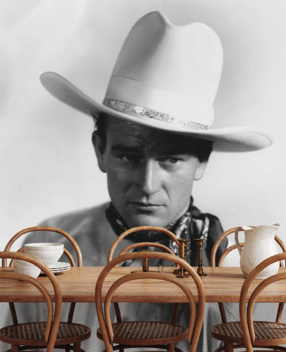 carta da parati cinematografica in bianco e nero chiamata John Wayne per camere da letto, uffici domestici e salotti