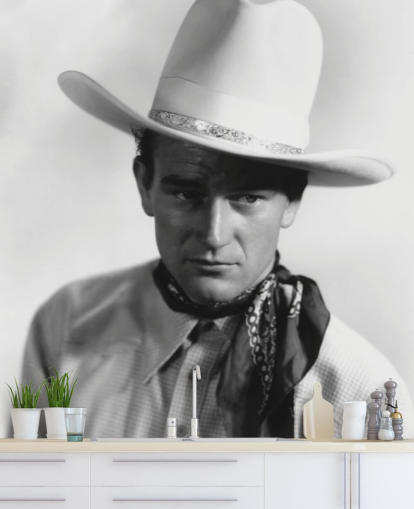 papel pintado de película en blanco y negro llamado John Wayne para dormitorios, oficinas en casa y salas de estar