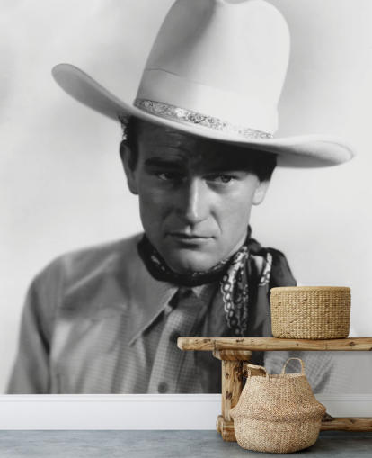 carta da parati cinematografica in bianco e nero chiamata John Wayne per camere da letto, uffici domestici e salotti