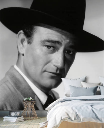 svart-hvitt filmtapet veggmaleri kalt John Wayne (War of the Wildcats)