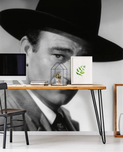 black and white movie wallpaper mural called John Wayne (War of the Wildcats)