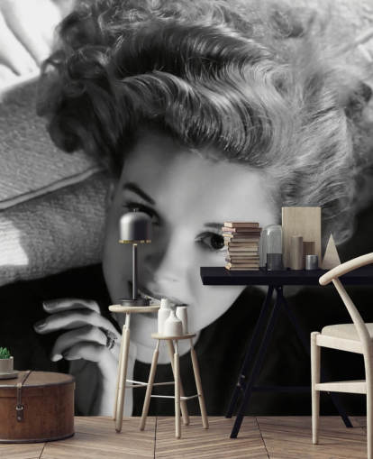 mustavalkoinen elokuvatapetti seinämaalaus nimeltä Judy Garland makuuhuoneisiin, olohuoneisiin ja kotitoimistoihin