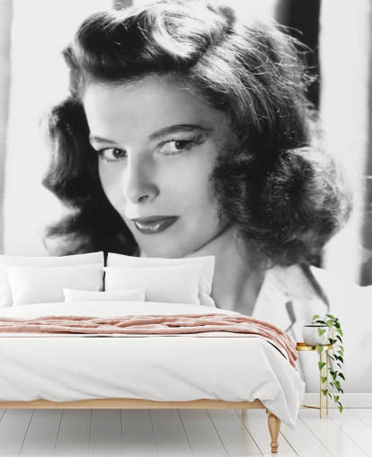 zwart-wit katharine hepburn muurschildering genaamd Katharine Hepburn (Vrouw van het Jaar) zwart-wit katharine hepburn muurschildering genaamd Katharine Hepburn (Vrouw van het Jaar)