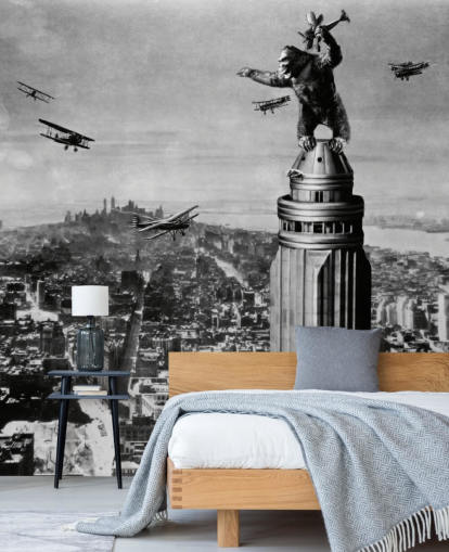 svartvitt king kong tapetväggmålning kallad King Kong II för sovrum, företag och hemmakontor