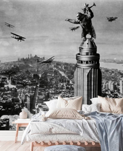 schwarz-weißes King Kong-Tapeten-Wandbild namens King Kong II für Schlafzimmer, Geschäfte und Heimbüros