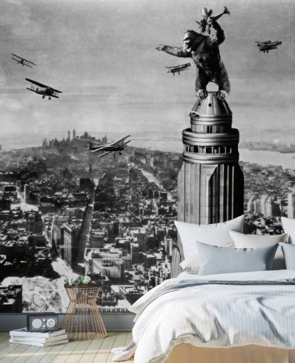 mural de papel pintado de King Kong en blanco y negro llamado King Kong II para dormitorios, negocios y oficinas en casa