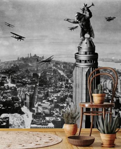 schwarz-weißes King Kong-Tapeten-Wandbild namens King Kong II für Schlafzimmer, Geschäfte und Heimbüros