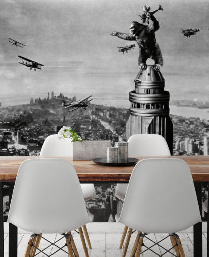 schwarz-weißes King Kong-Tapeten-Wandbild namens King Kong II für Schlafzimmer, Geschäfte und Heimbüros