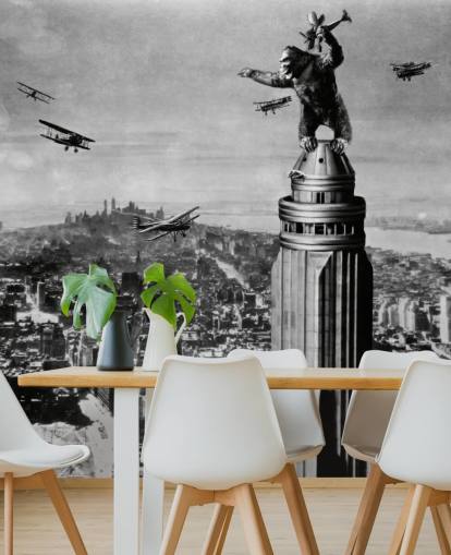 zwart-witte king kong behangmuurschildering genaamd King Kong II voor slaapkamers, bedrijven en thuiskantoren zwart-witte king kong behangmuurschildering genaamd King Kong II voor slaapkamers, bedrijven en thuiskantoren