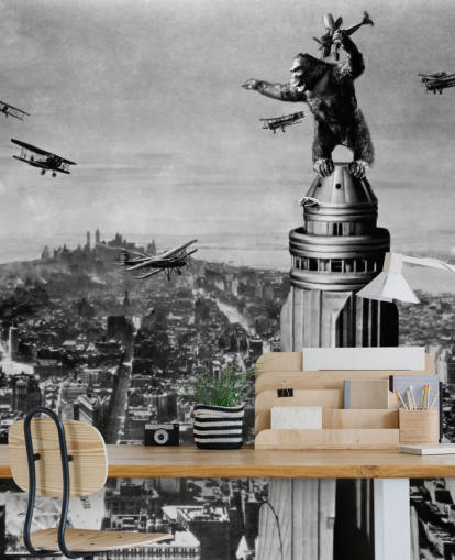 schwarz-weißes King Kong-Tapeten-Wandbild namens King Kong II für Schlafzimmer, Geschäfte und Heimbüros