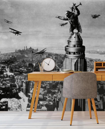 svart og hvitt king kong tapet veggmaleri kalt King Kong II for soverom, bedrifter og hjemmekontorer