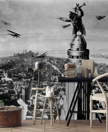 schwarz-weißes King Kong-Tapeten-Wandbild namens King Kong II für Schlafzimmer, Geschäfte und Heimbüros schwarz-weißes King Kong-Tapeten-Wandbild namens King Kong II für Schlafzimmer, Geschäfte und Heimbüros