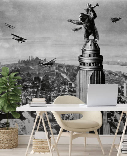 schwarz-weißes King Kong-Tapeten-Wandbild namens King Kong II für Schlafzimmer, Geschäfte und Heimbüros