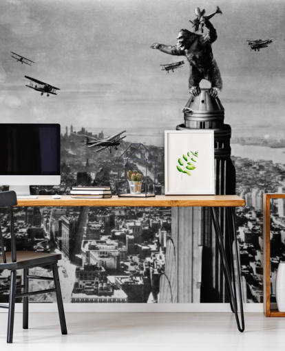 schwarz-weißes King Kong-Tapeten-Wandbild namens King Kong II für Schlafzimmer, Geschäfte und Heimbüros schwarz-weißes King Kong-Tapeten-Wandbild namens King Kong II für Schlafzimmer, Geschäfte und Heimbüros