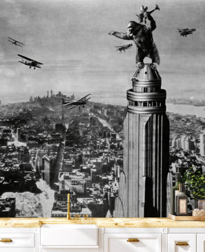 svart og hvitt king kong tapet veggmaleri kalt King Kong II for soverom, bedrifter og hjemmekontorer svart og hvitt king kong tapet veggmaleri kalt King Kong II for soverom, bedrifter og hjemmekontorer