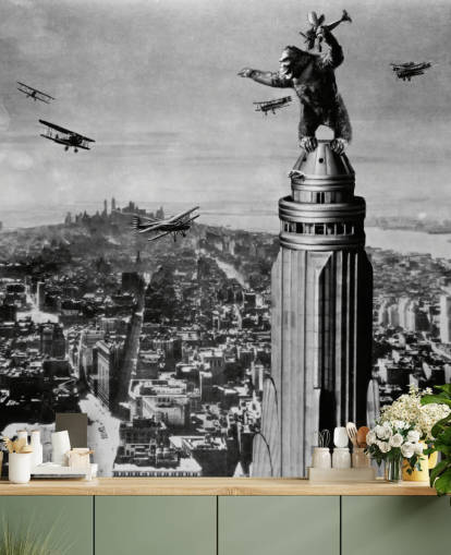 schwarz-weißes King Kong-Tapeten-Wandbild namens King Kong II für Schlafzimmer, Geschäfte und Heimbüros