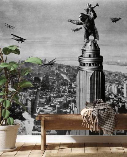 zwart-witte king kong behangmuurschildering genaamd King Kong II voor slaapkamers, bedrijven en thuiskantoren