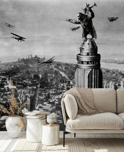 schwarz-weißes King Kong-Tapeten-Wandbild namens King Kong II für Schlafzimmer, Geschäfte und Heimbüros schwarz-weißes King Kong-Tapeten-Wandbild namens King Kong II für Schlafzimmer, Geschäfte und Heimbüros