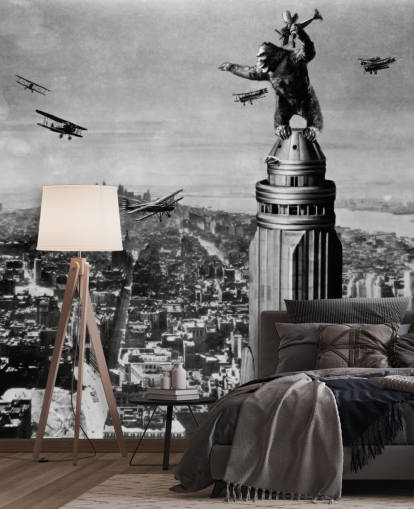 svart og hvitt king kong tapet veggmaleri kalt King Kong II for soverom, bedrifter og hjemmekontorer
