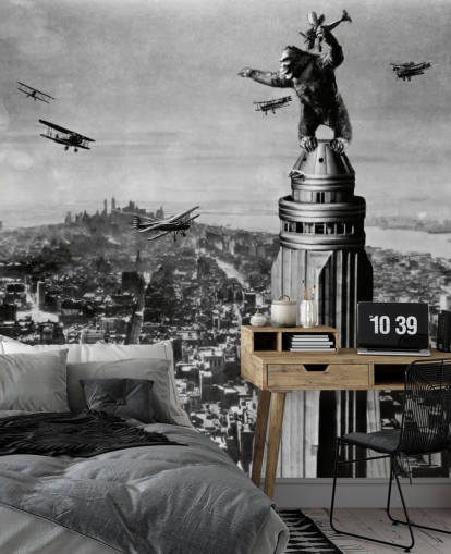 svart og hvitt king kong tapet veggmaleri kalt King Kong II for soverom, bedrifter og hjemmekontorer