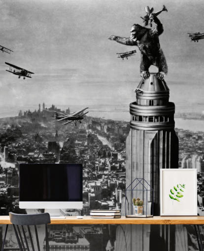 schwarz-weißes King Kong-Tapeten-Wandbild namens King Kong II für Schlafzimmer, Geschäfte und Heimbüros