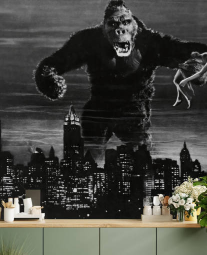 svartvitt king kong tapetväggmålning kallad King Kong för sovrum, hemmakontor och företag