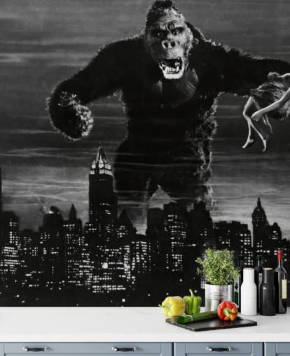 svartvitt king kong tapetväggmålning kallad King Kong för sovrum, hemmakontor och företag svartvitt king kong tapetväggmålning kallad King Kong för sovrum, hemmakontor och företag