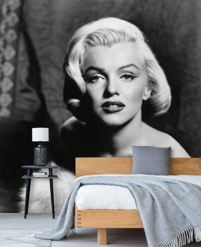 black and white classic movie wallpaper mural called Marilyn Monroe II for bedrooms and living rooms black and white classic movie wallpaper mural called Marilyn Monroe II for bedrooms and living rooms