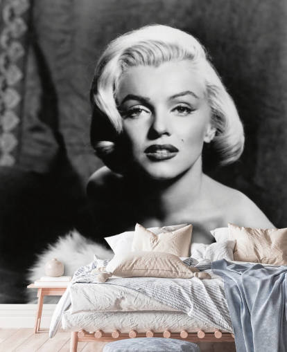 black and white classic movie wallpaper mural called Marilyn Monroe II for bedrooms and living rooms