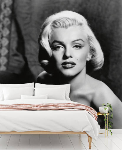 black and white classic movie wallpaper mural called Marilyn Monroe II for bedrooms and living rooms