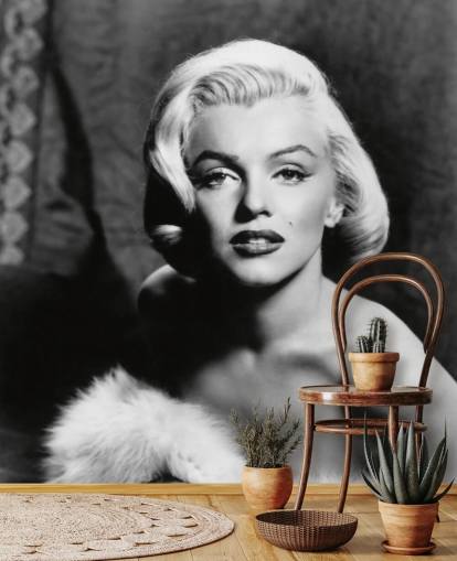 black and white classic movie wallpaper mural called Marilyn Monroe II for bedrooms and living rooms