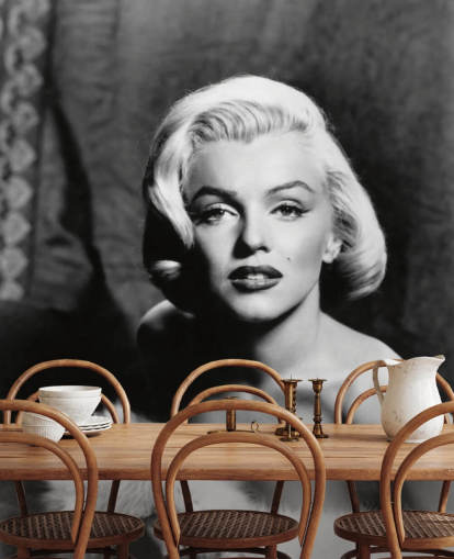 black and white classic movie wallpaper mural called Marilyn Monroe II for bedrooms and living rooms