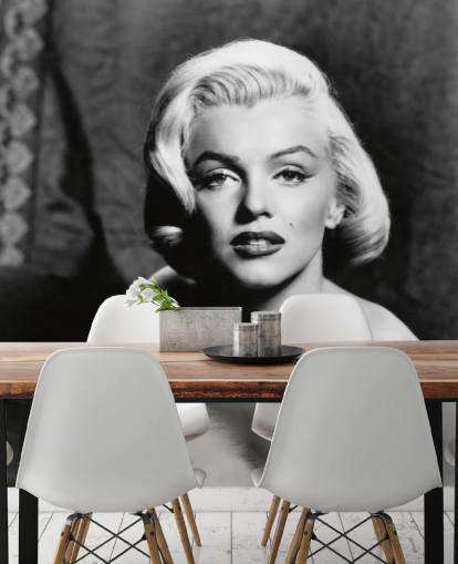 mural de papel pintado de películas clásicas en blanco y negro llamado Marilyn Monroe II para dormitorios y salas de estar