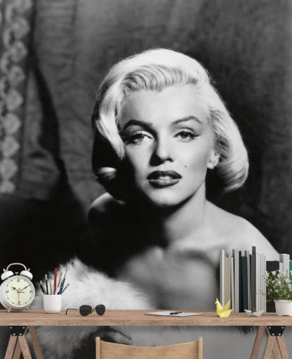 black and white classic movie wallpaper mural called Marilyn Monroe II for bedrooms and living rooms