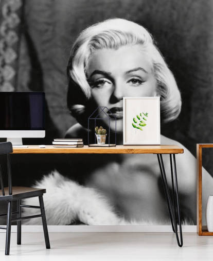 black and white classic movie wallpaper mural called Marilyn Monroe II for bedrooms and living rooms black and white classic movie wallpaper mural called Marilyn Monroe II for bedrooms and living rooms