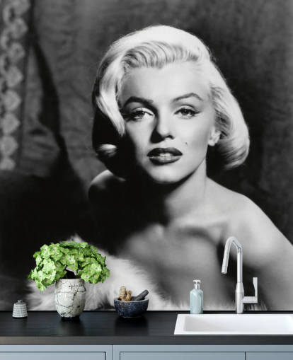 black and white classic movie wallpaper mural called Marilyn Monroe II for bedrooms and living rooms black and white classic movie wallpaper mural called Marilyn Monroe II for bedrooms and living rooms