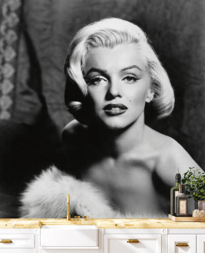 zwart-wit klassieke filmbehangmuurschildering genaamd Marilyn Monroe II voor slaapkamers en woonkamers