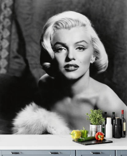 svart og hvitt klassisk filmtapet veggmaleri kalt Marilyn Monroe II for soverom og stuer