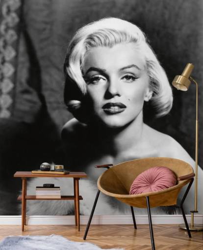 black and white classic movie wallpaper mural called Marilyn Monroe II for bedrooms and living rooms